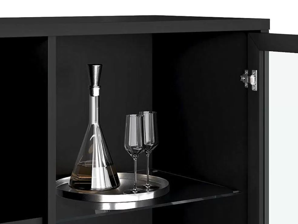Vente-unique Vitrina 2 Portas Com Leds Preto E Natural Escuro - Mialine* Biblioteca, Vitrina, Estante