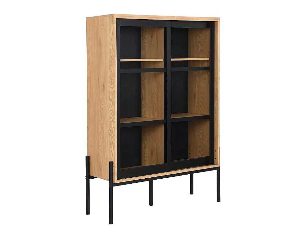 Vente-unique Vitrina Com 2 Portas Deslizantes Natural Claro E Preto - Memphis Ii* Promoções Sala