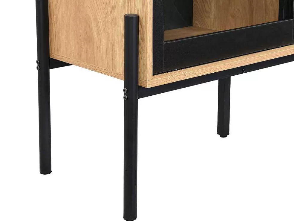 Vente-unique Vitrina Com 2 Portas Deslizantes Natural Claro E Preto - Memphis Ii* Promoções Sala