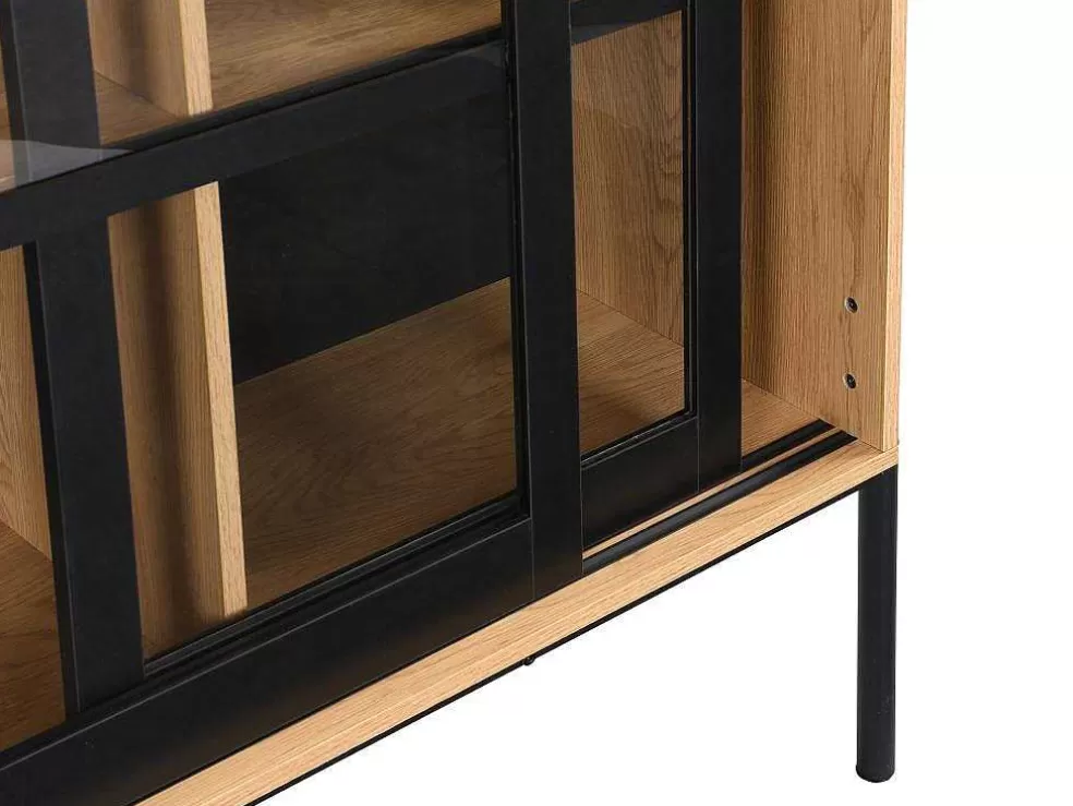 Vente-unique Vitrina Com 2 Portas Deslizantes Natural Claro E Preto - Memphis Ii* Promoções Sala