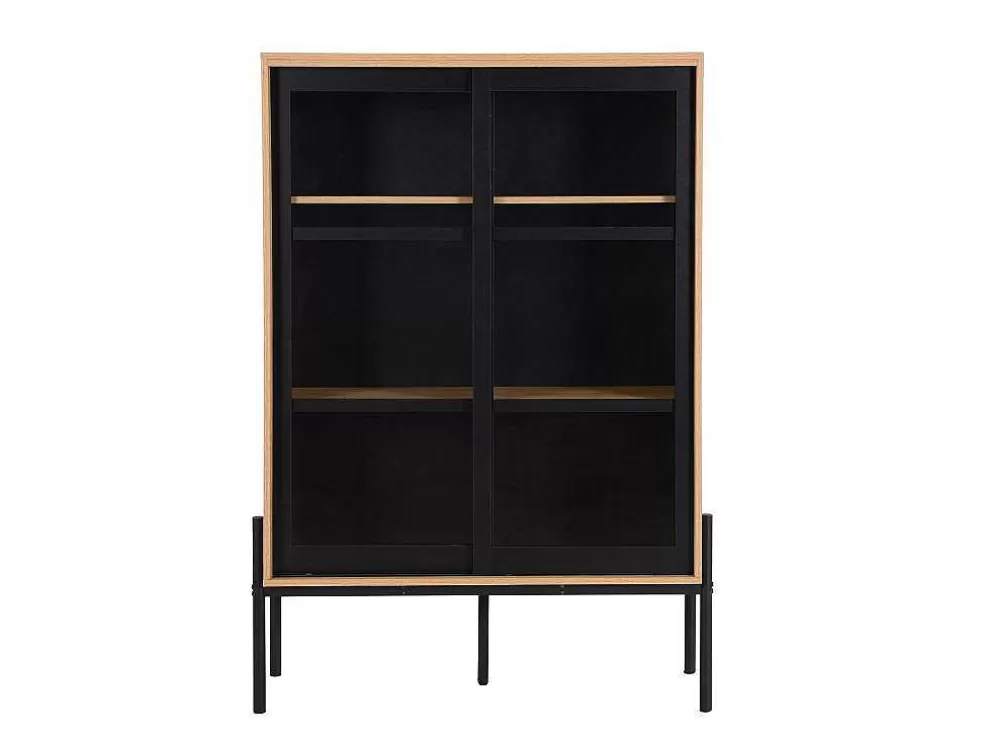 Vente-unique Vitrina Com 2 Portas Deslizantes Natural Claro E Preto - Memphis Ii* Promoções Sala