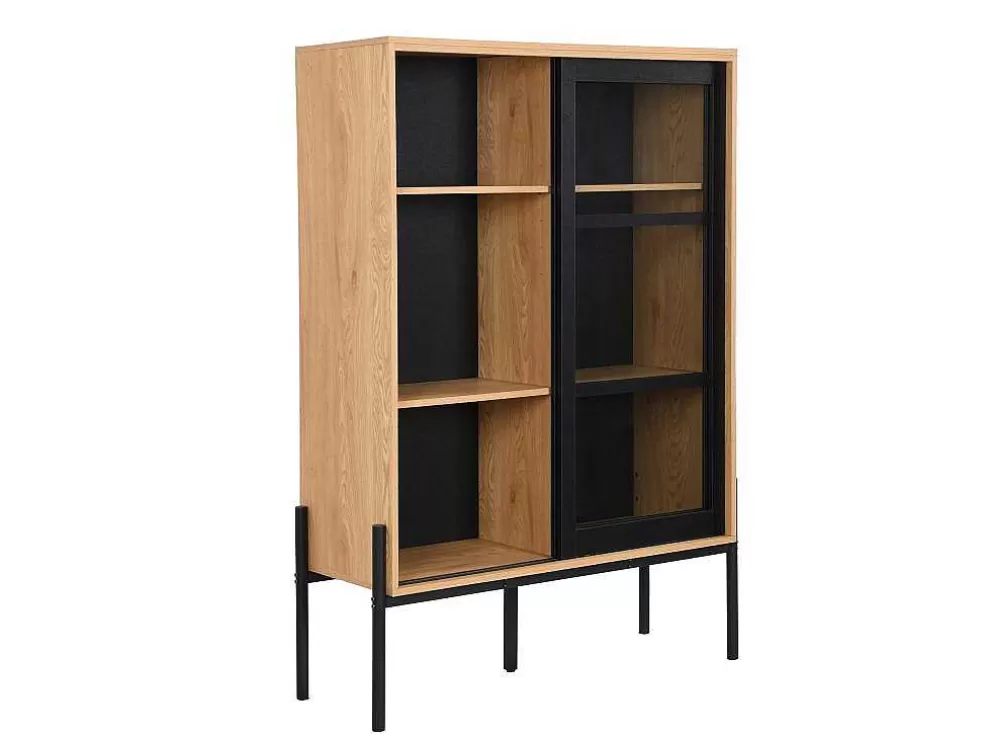 Vente-unique Vitrina Com 2 Portas Deslizantes Natural Claro E Preto - Memphis Ii* Promoções Sala