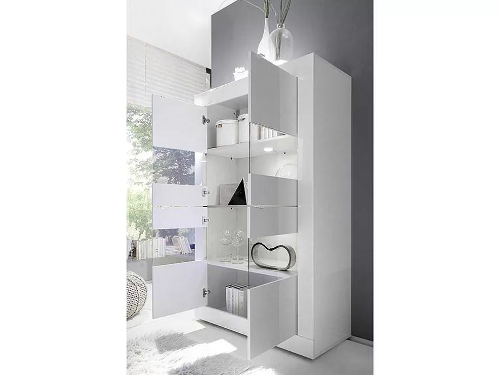 Vente-unique Vitrina Com Leds E 4 Portas Disponivel Em Branco Lacado - Comete* Biblioteca, Vitrina, Estante