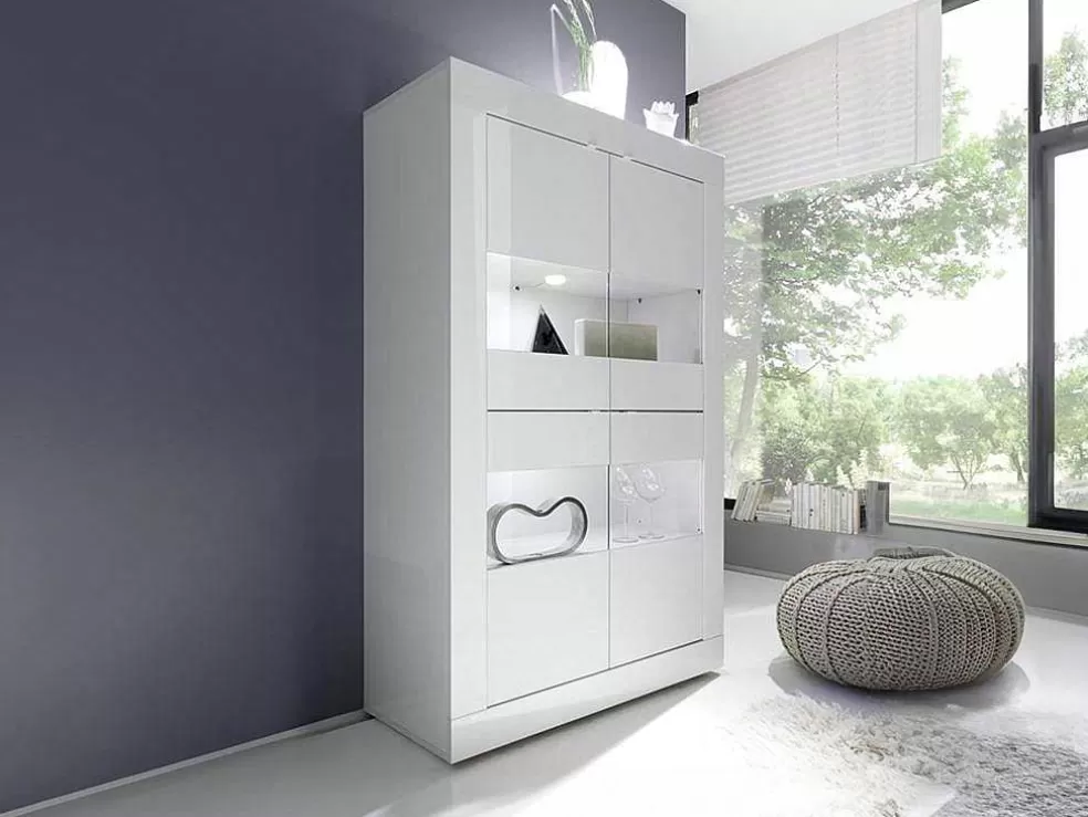 Vente-unique Vitrina Com Leds E 4 Portas Disponivel Em Branco Lacado - Comete* Biblioteca, Vitrina, Estante