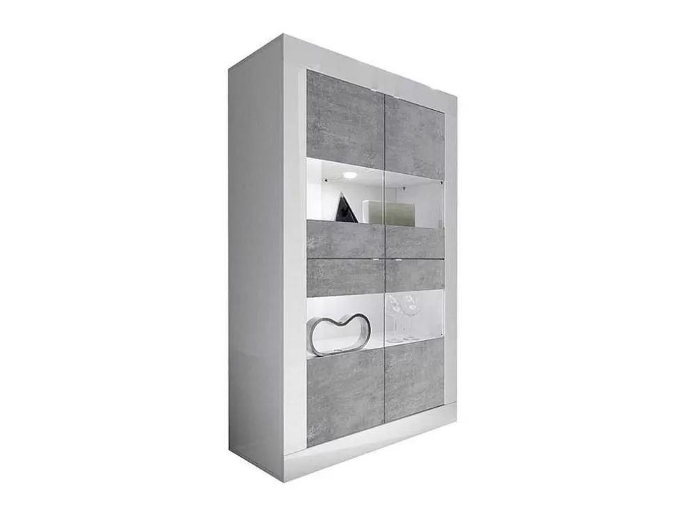 Vente-unique Vitrina Com Leds E 4 Portas Disponivel Em Branco Lacado E Cimento - Comete* Biblioteca, Vitrina, Estante