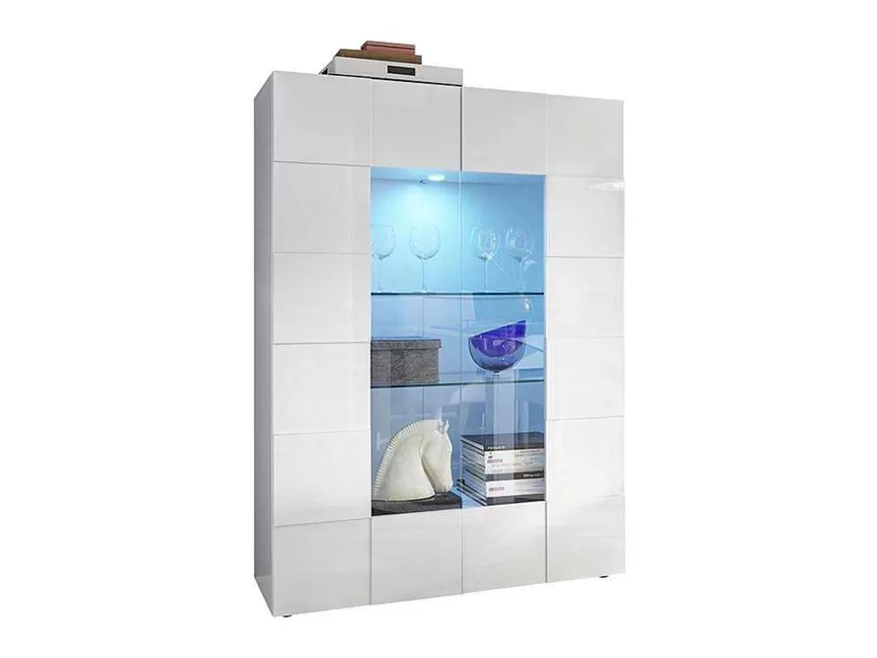 Vente-unique Vitrina Com Leds E 2 Portas Em Vidro Lacada A Branco - Calisto* Biblioteca, Vitrina, Estante