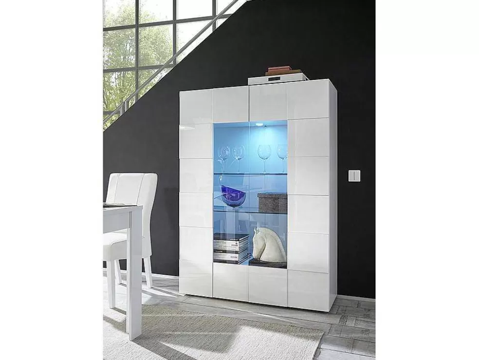 Vente-unique Vitrina Com Leds E 2 Portas Em Vidro Lacada A Branco - Calisto* Biblioteca, Vitrina, Estante