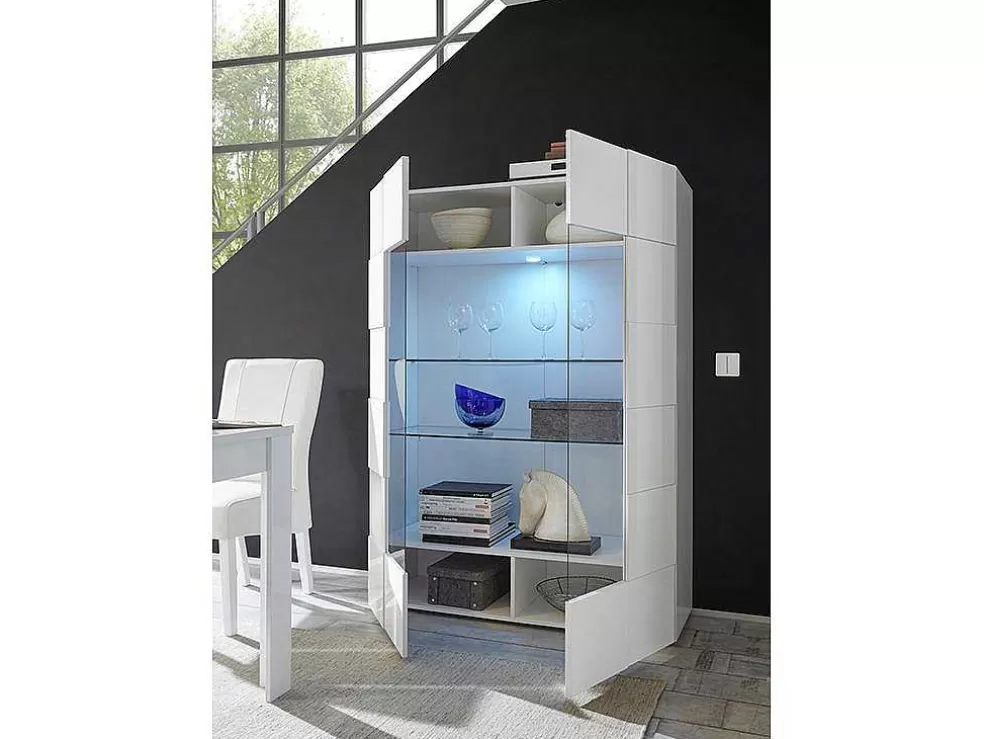 Vente-unique Vitrina Com Leds E 2 Portas Em Vidro Lacada A Branco - Calisto* Biblioteca, Vitrina, Estante