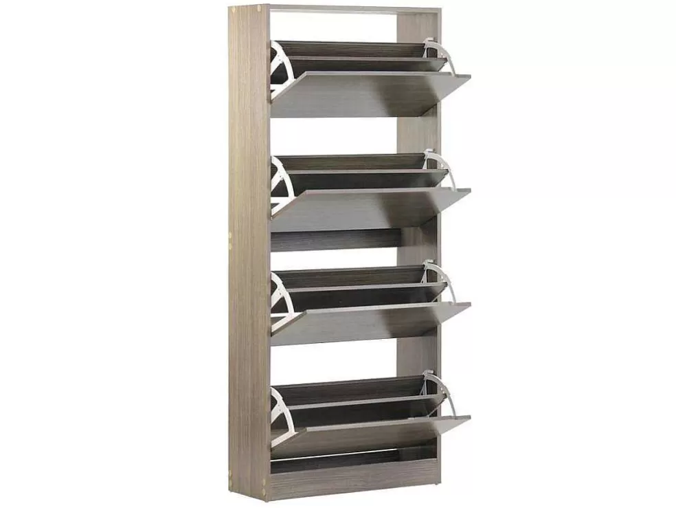 Vente-unique Wehome - Sapateira 4 Portas Com Puxadores Retrateis 63X150 Cm Carvalho Cinza* Sapateira