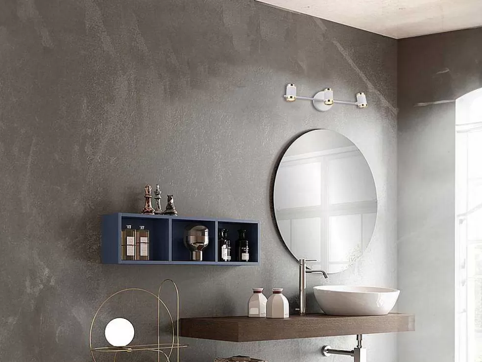 OZAIA Aplique De Casa De Banho Com Leds Aluminio, 3 Focos, L45 Cm Branco E Dourado - Ashford* Candeeiro De Parede