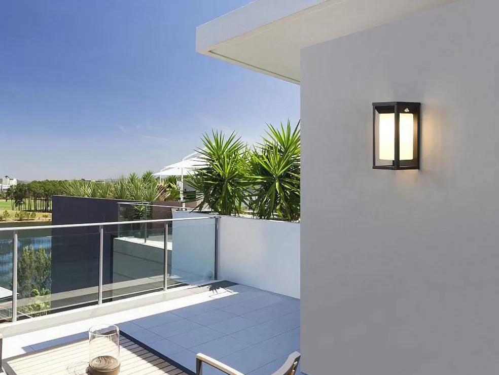 SOLARGEO Aplique De Exterior Com Painel Solar E Leds C15 X A30 Cm Metal Preto - Fozzano* Iluminação De Exterior