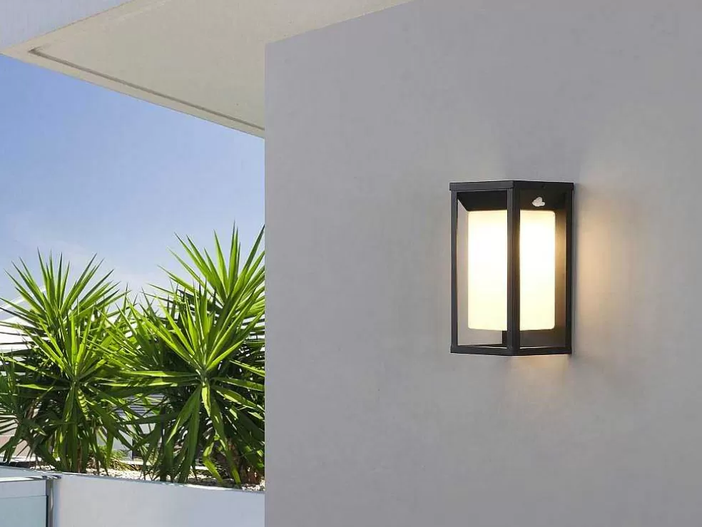 SOLARGEO Aplique De Exterior Com Painel Solar E Leds C15 X A30 Cm Metal Preto - Fozzano* Iluminação De Exterior