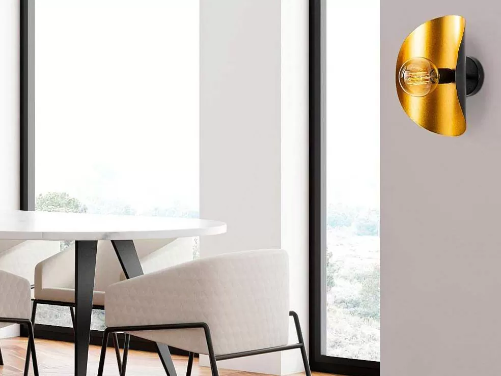 OZAIA Aplique De Parede Em Metal C. 13 X L. 17 X A. 30 Cm, Dourado E Preto - Helios* Candeeiro De Parede