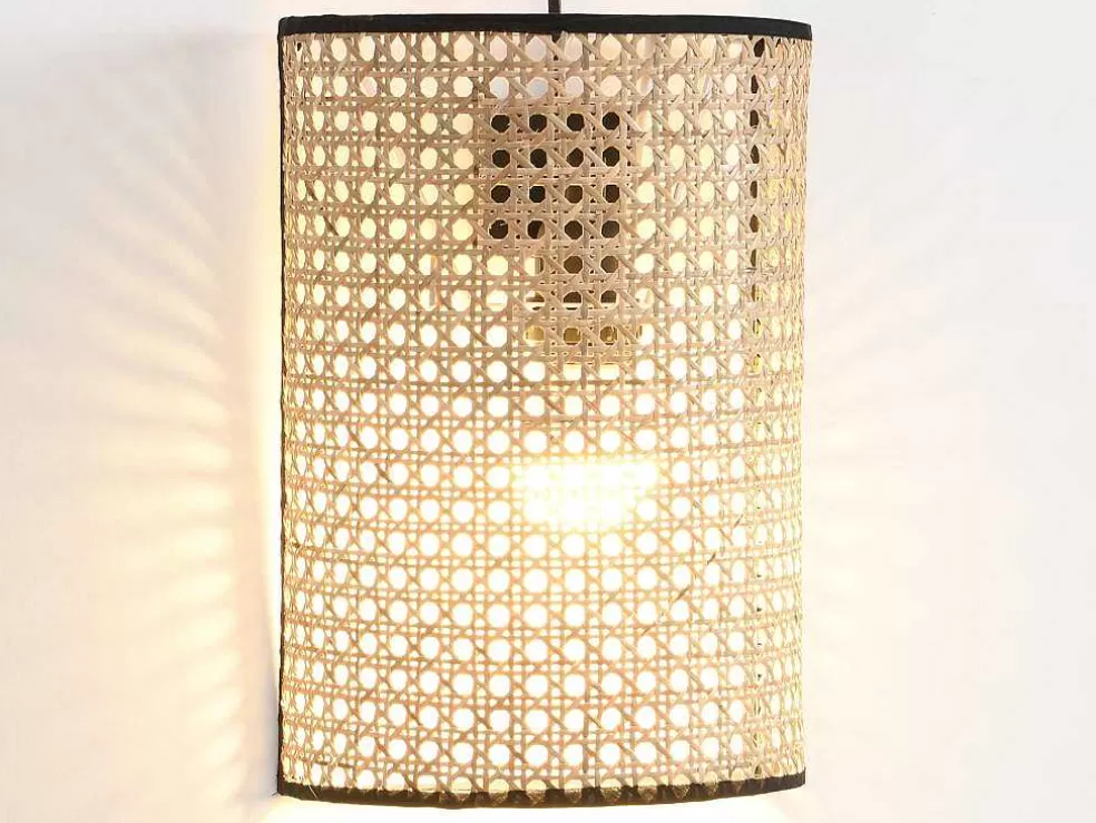 OZAIA Aplique De Parede Empalhado Estilo Etnico Em Ferro E Rotim De A. 30 Cm Cor Preto E Natural - Neirobi* Candeeiro De Parede
