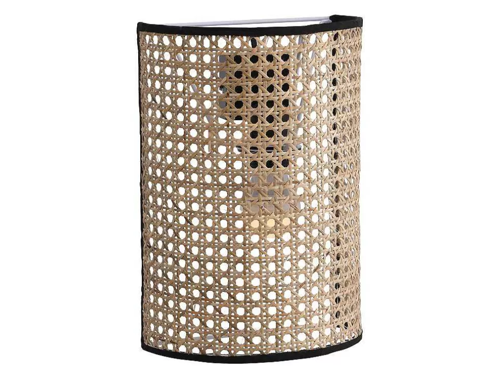 OZAIA Aplique De Parede Empalhado Estilo Etnico Em Ferro E Rotim De A. 30 Cm Cor Preto E Natural - Neirobi* Candeeiro De Parede