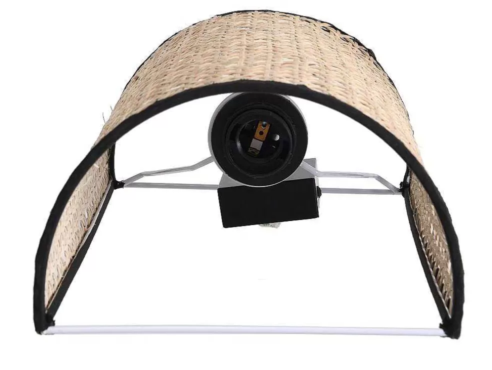 OZAIA Aplique De Parede Empalhado Estilo Etnico Em Ferro E Rotim De A. 30 Cm Cor Preto E Natural - Neirobi* Candeeiro De Parede