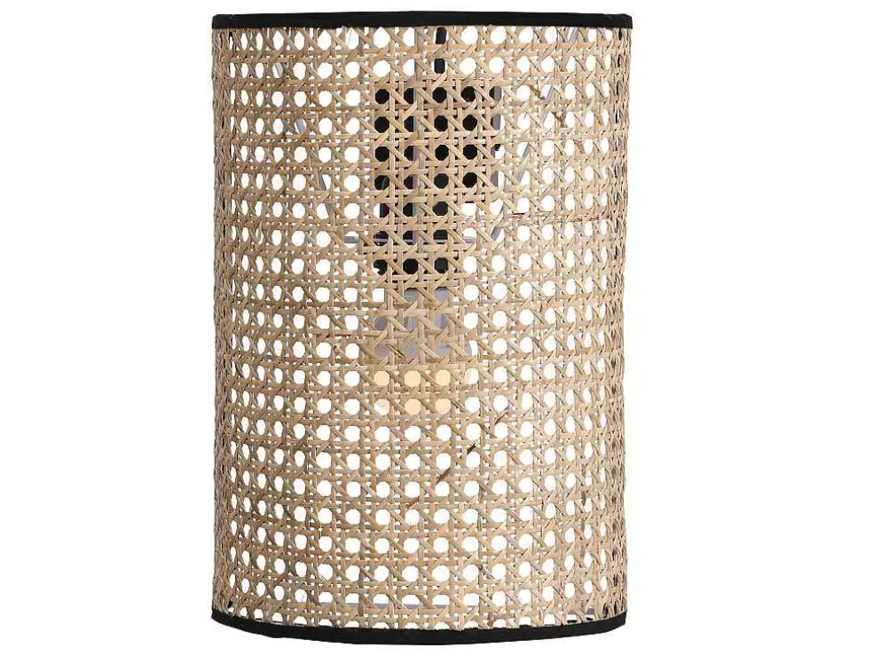 OZAIA Aplique De Parede Empalhado Estilo Etnico Em Ferro E Rotim De A. 30 Cm Cor Preto E Natural - Neirobi* Candeeiro De Parede