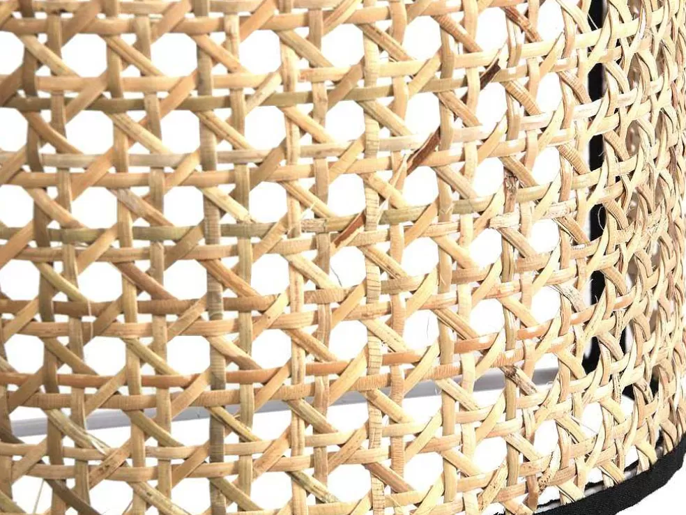 OZAIA Aplique De Parede Empalhado Estilo Etnico Em Ferro E Rotim De A. 30 Cm Cor Preto E Natural - Neirobi* Candeeiro De Parede