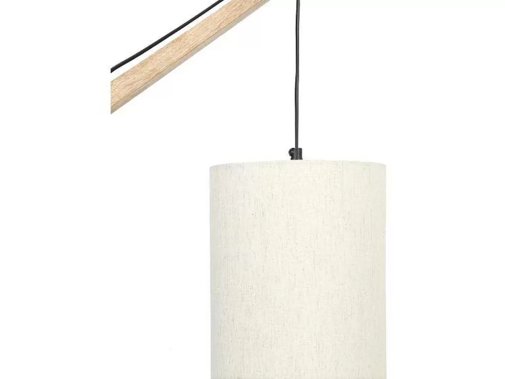 OZAIA Aplique De Parede Escandinavo Madeira De Mangueira E Tecido D. 21 X A. 36 Cm Natural Claro E Bege - Paliana* Candeeiro De Parede