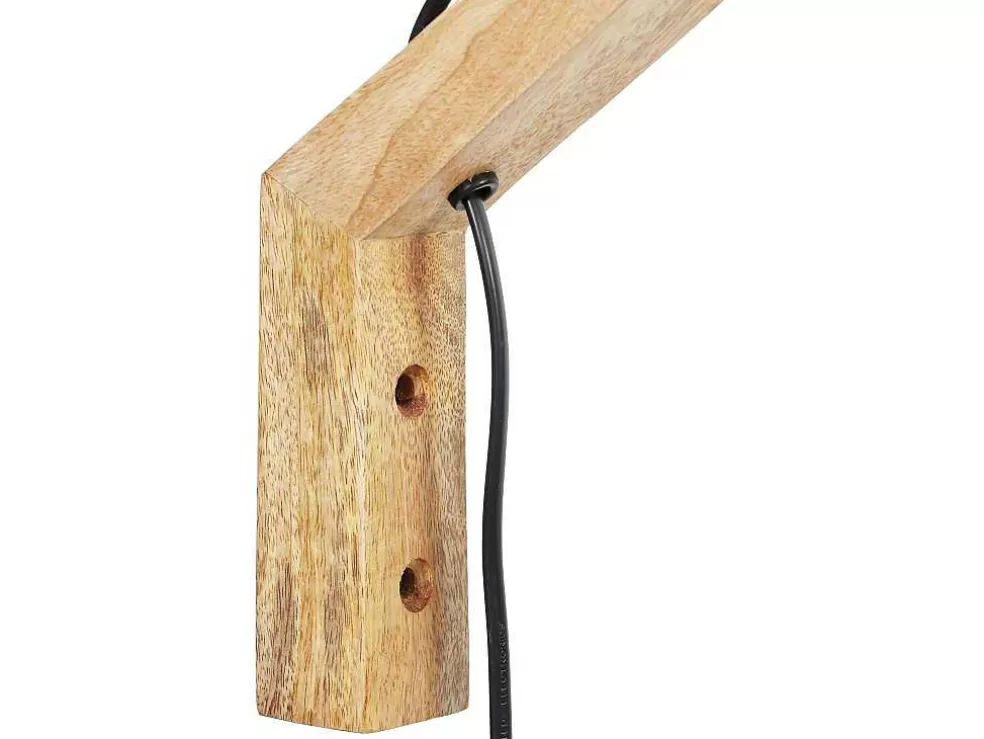 OZAIA Aplique De Parede Escandinavo Madeira De Mangueira E Tecido D. 21 X A. 36 Cm Natural Claro E Bege - Paliana* Candeeiro De Parede