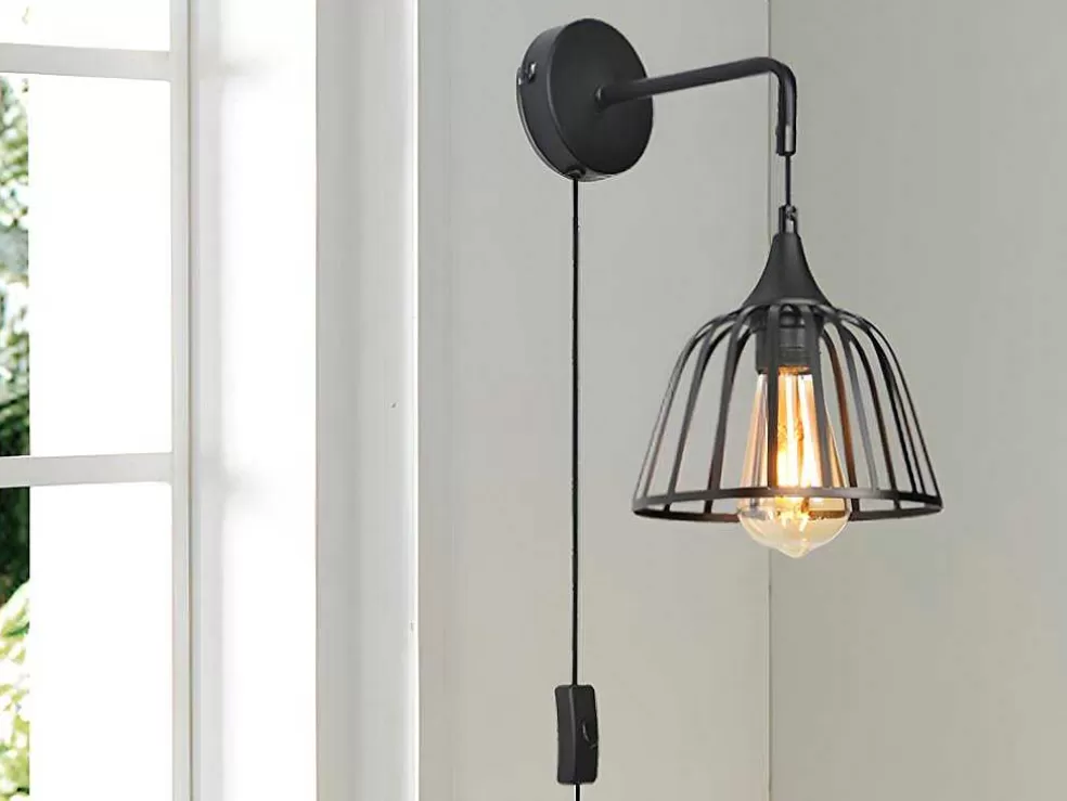 Vente-unique Aplique De Parede Industrial 18 X 28 X 32 Cm Em Ferro Preto - Brenda* Candeeiro De Parede