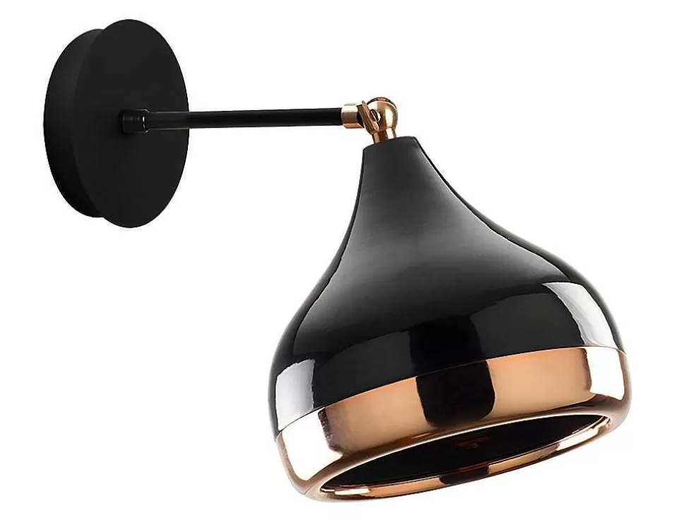 OZAIA Aplique Em Metal Com Abajur Orientavel De D. 17 X A. 28 Cm Cor Preto E Acobreado - Yildo* Candeeiro De Parede