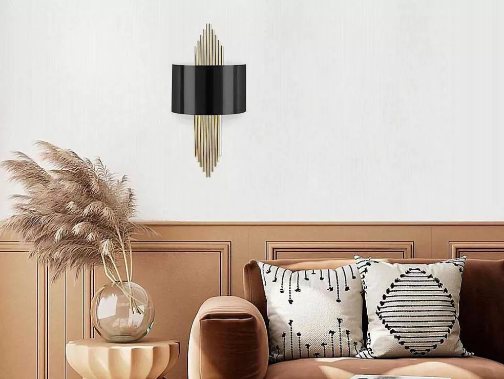 OZAIA Aplique Em Metal De C. 22 X A. 75 Cm Cor Preto E Dourado - Sangarius* Candeeiro De Parede