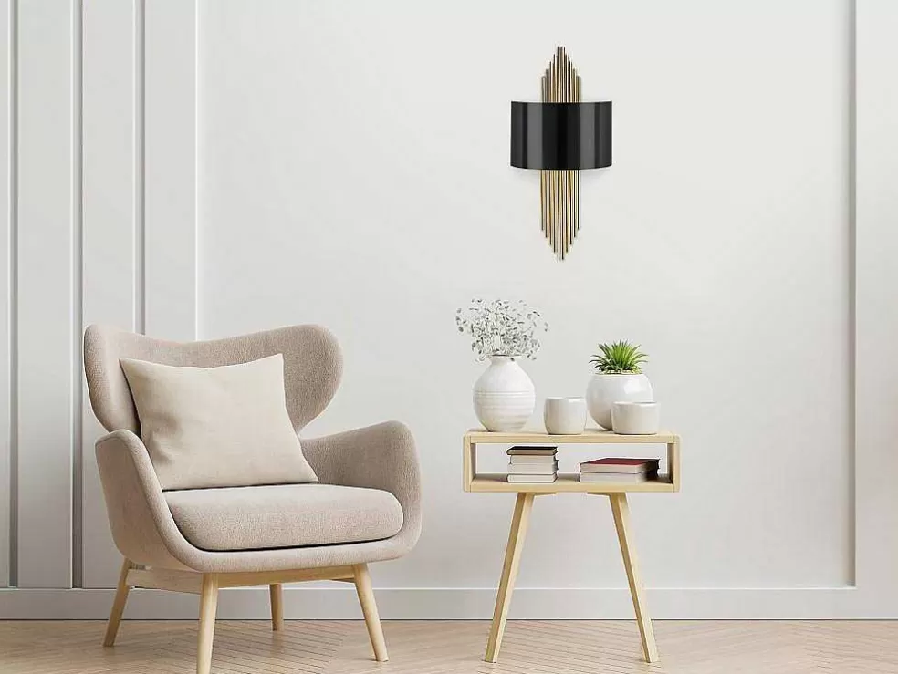 OZAIA Aplique Em Metal De C. 22 X A. 75 Cm Cor Preto E Dourado - Sangarius* Candeeiro De Parede