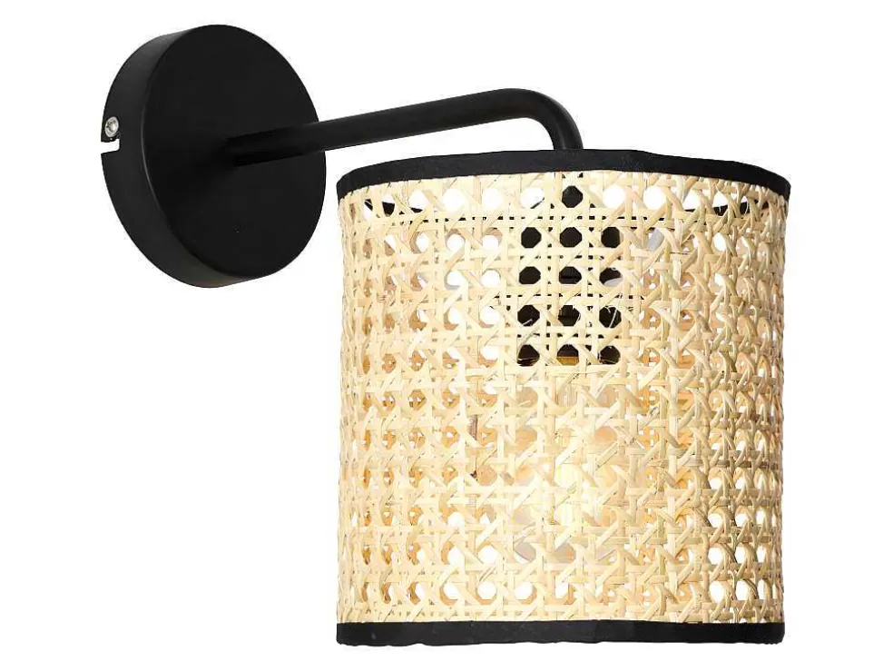 OZAIA Aplique Empalhado Estilo Etnico Em Ferro E Rotim De A. 25 Cm Cor Preto E Natural - Neirobi* Candeeiro De Parede