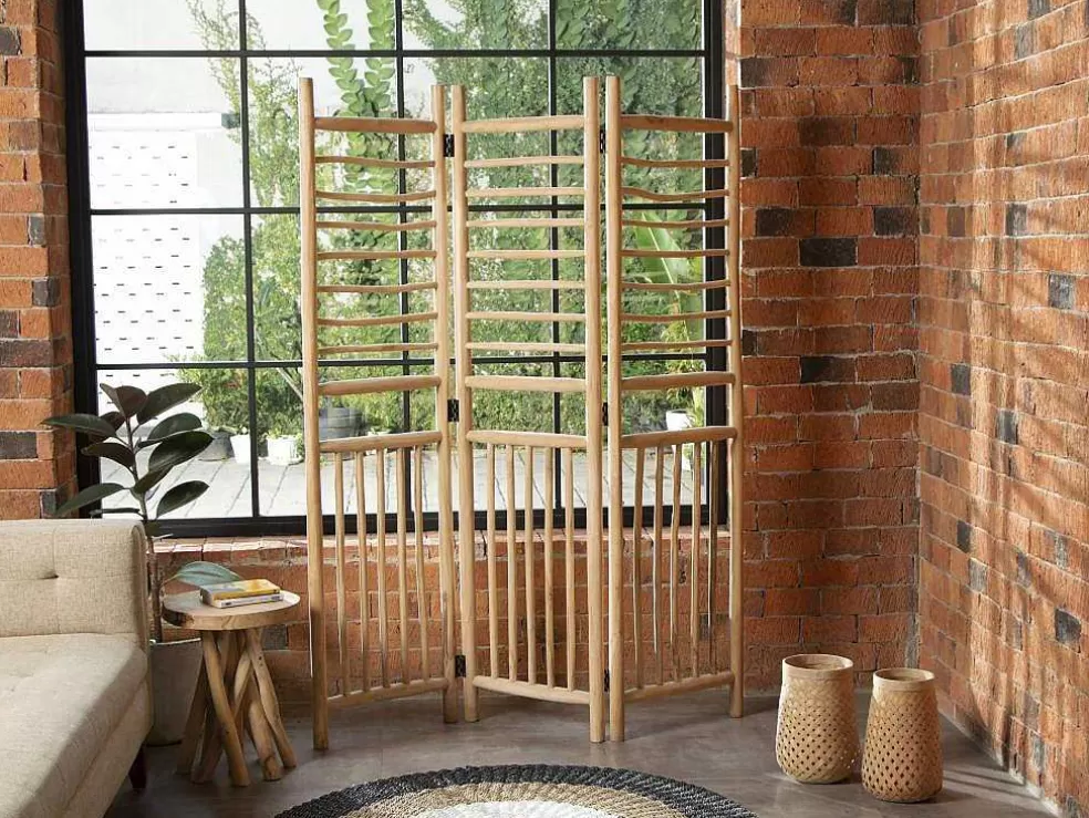 OZAIA Biombo Com 3 Paineis Em Madeira De Teca De C. 140 X A 180 Cm Cor Natural - Baguio* Biombo