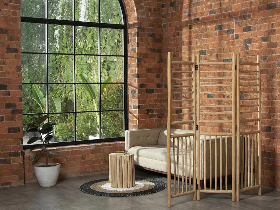 OZAIA Biombo Com 3 Paineis Em Madeira De Teca De C. 140 X A 180 Cm Cor Natural - Baguio* Biombo