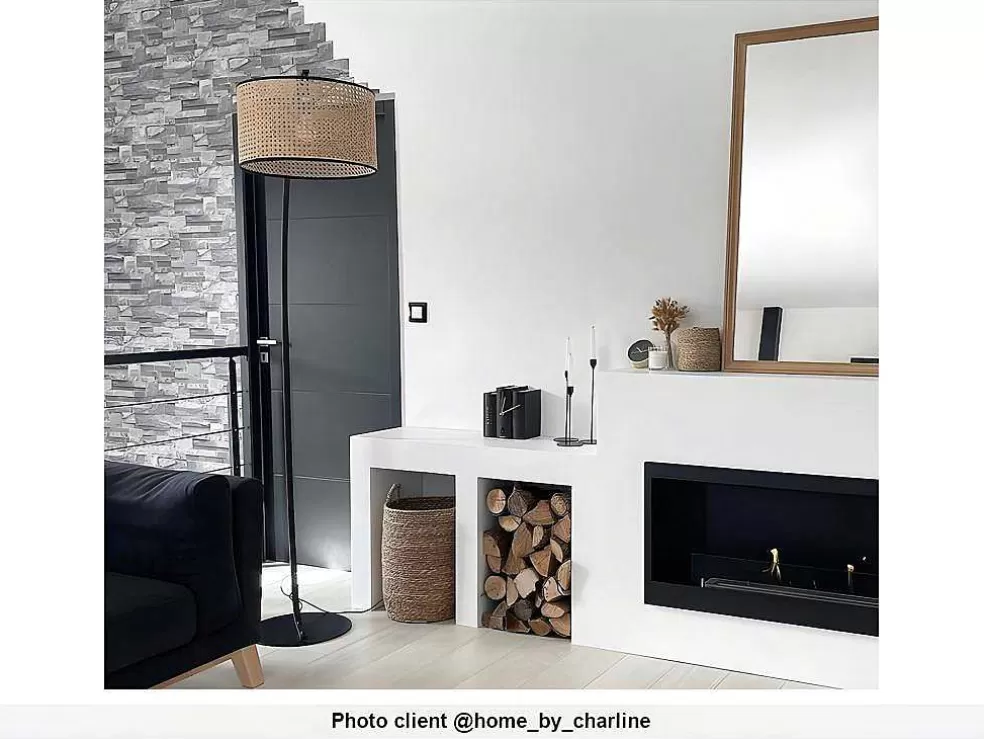 OZAIA Candeeiro Arco Entrelacado Neirobi - Estilo Etnico - Ferro E Vime - 105X40X195 Cm - Preto E Natural* Candeeiro De Pe