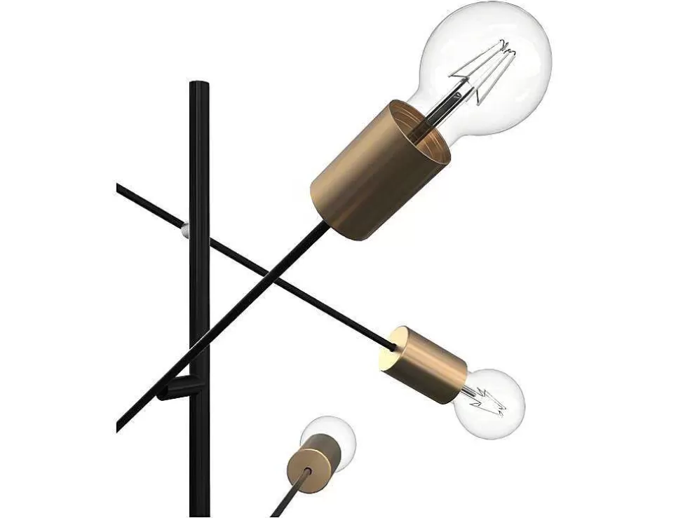 OZAIA Candeeiro Com Multiplas Lampadas Estilo Industrial Klepton - Metal - 49,5 X 28,5 X 146,5 Cm - Preto E Dourado* Candeeiro De Pe
