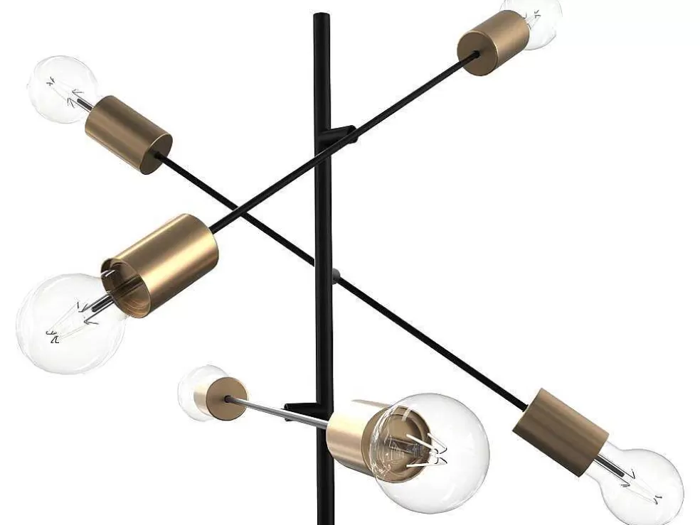 OZAIA Candeeiro Com Multiplas Lampadas Estilo Industrial Klepton - Metal - 49,5 X 28,5 X 146,5 Cm - Preto E Dourado* Candeeiro De Pe