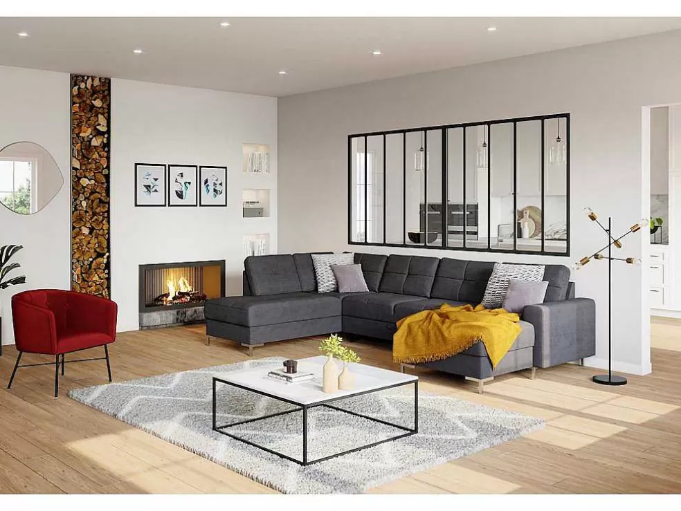 OZAIA Candeeiro Com Multiplas Lampadas Estilo Industrial Klepton - Metal - 49,5 X 28,5 X 146,5 Cm - Preto E Dourado* Candeeiro De Pe