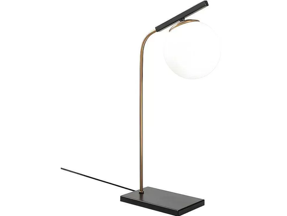 OZAIA Candeeiro De Mesa Art Deco Em Metal E Globo Em Vidro De C. 25 X A. 55 Cm Cor Preto - Yildiz* Candeeiro De Mesa