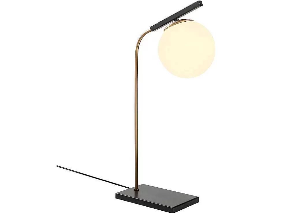 OZAIA Candeeiro De Mesa Art Deco Em Metal E Globo Em Vidro De C. 25 X A. 55 Cm Cor Preto - Yildiz* Candeeiro De Mesa