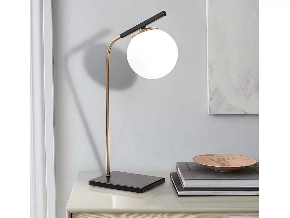 OZAIA Candeeiro De Mesa Art Deco Em Metal E Globo Em Vidro De C. 25 X A. 55 Cm Cor Preto - Yildiz* Candeeiro De Mesa
