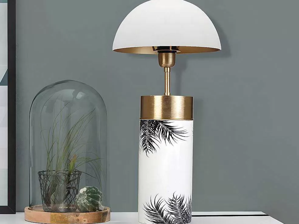 OZAIA Candeeiro De Mesa Cogumelo Estilo Art Deco Agaric - Ferro - 26X26X54 Cm - Branco, Dourado E Preto* Candeeiro De Mesa