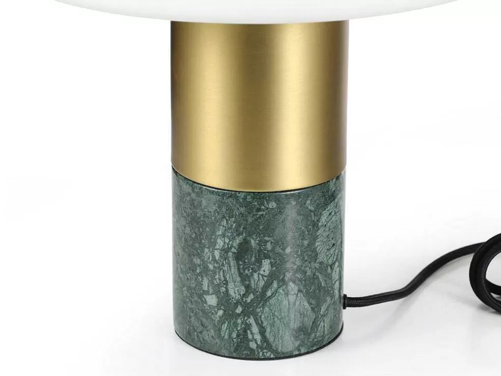 OZAIA Candeeiro De Mesa Cogumelo Marmore, Metal E Vidro D30 X A35 Cm Branco E Dourado - Langford* Candeeiro De Mesa