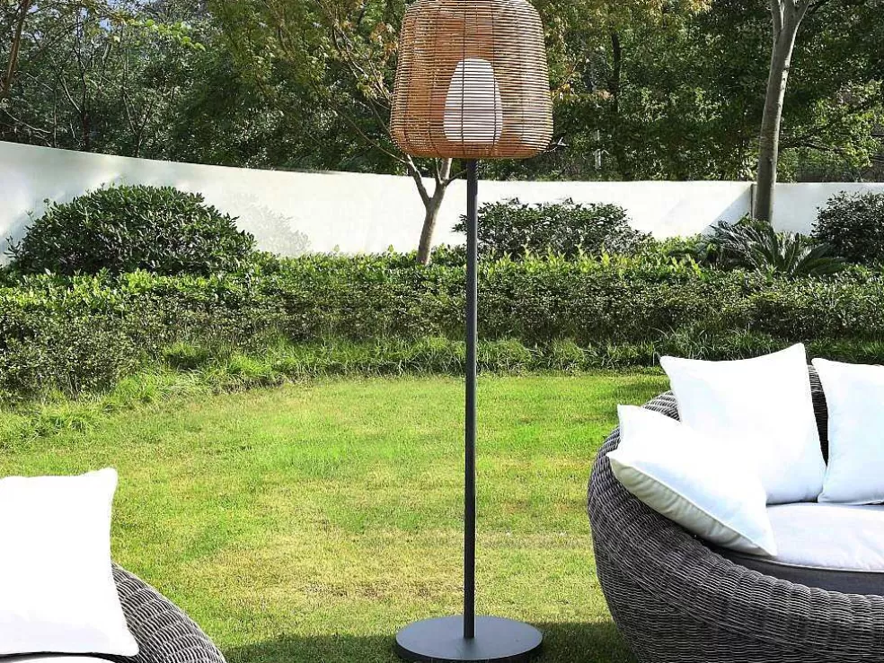 OZAIA Candeeiro De Pe De Exterior Com Leds Em Metal A150 Cm Preto E Natural - Carbini* Iluminação De Exterior