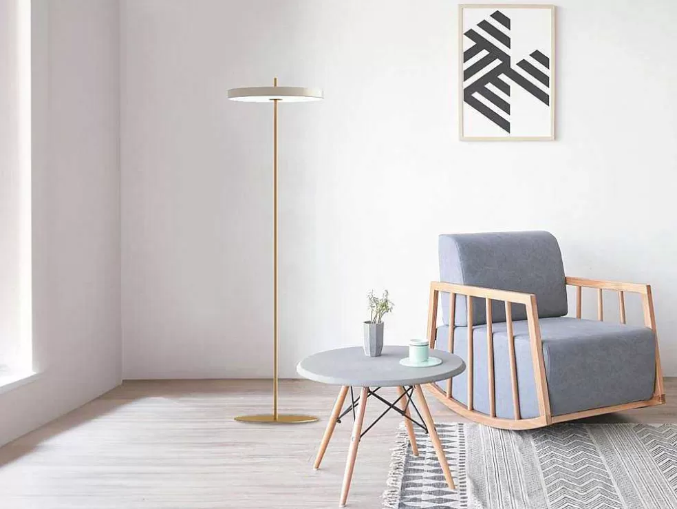 OZAIA Candeeiro De Pe Design Com Leds Metal D45 X A180 Cm Dourado E Branco - Vaughan* Candeeiro De Pe
