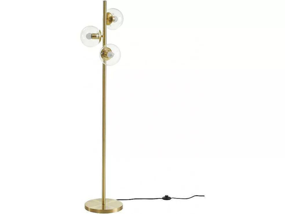 OZAIA Candeeiro De Pe Em Latao Escovado E 3 Globos Em Vidro Vintage De A. 148 Cm - Yukon* Candeeiro De Pe