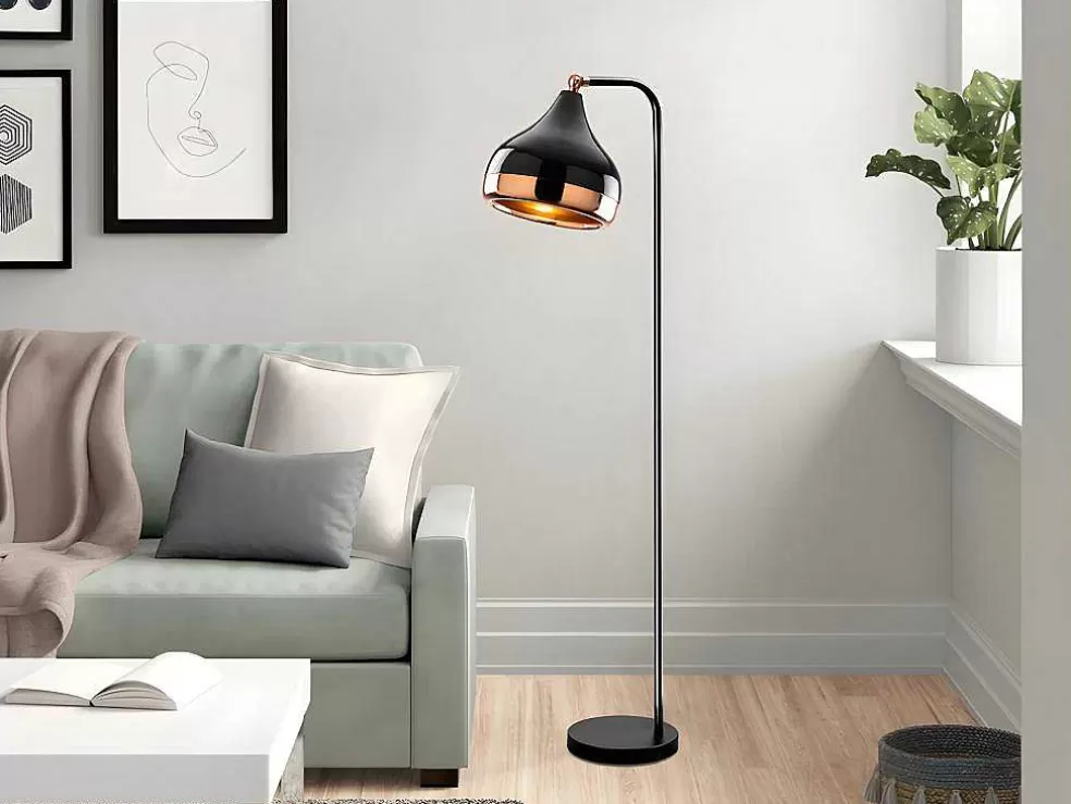 OZAIA Candeeiro De Pe Em Metal Com Abajur Orientavel De A. 120 Cm Cor Preto E Acobreado - Yildo* Candeeiro De Pe