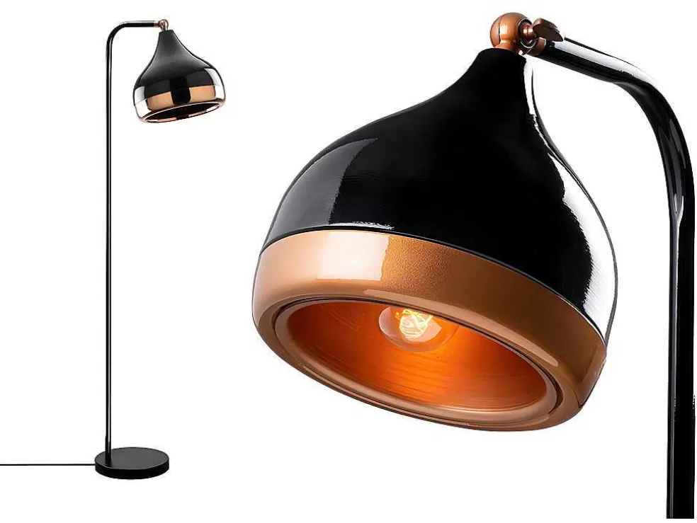 OZAIA Candeeiro De Pe Em Metal Com Abajur Orientavel De A. 120 Cm Cor Preto E Acobreado - Yildo* Candeeiro De Pe