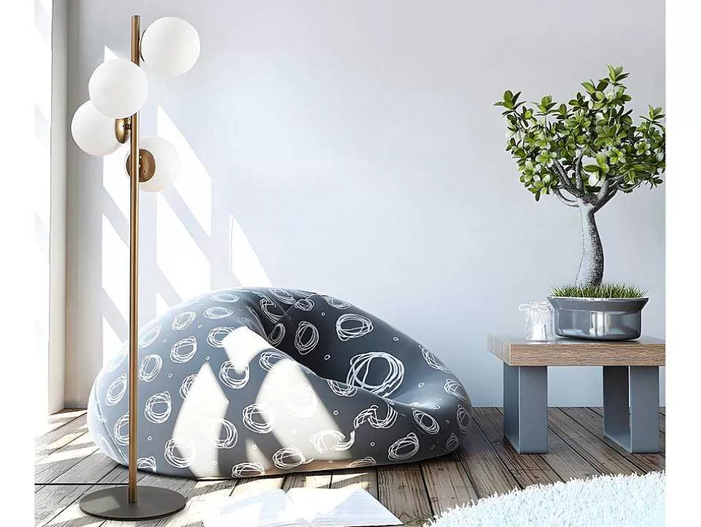 OZAIA Candeeiro De Pe Em Metal E Vidro Com 4 Globos De A. 130 Cm Cor Dourado E Branco - Faze* Candeeiro De Pe