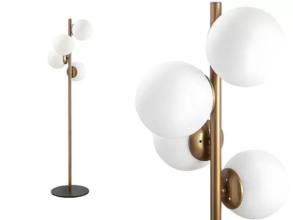 OZAIA Candeeiro De Pe Em Metal E Vidro Com 4 Globos De A. 130 Cm Cor Dourado E Branco - Faze* Candeeiro De Pe