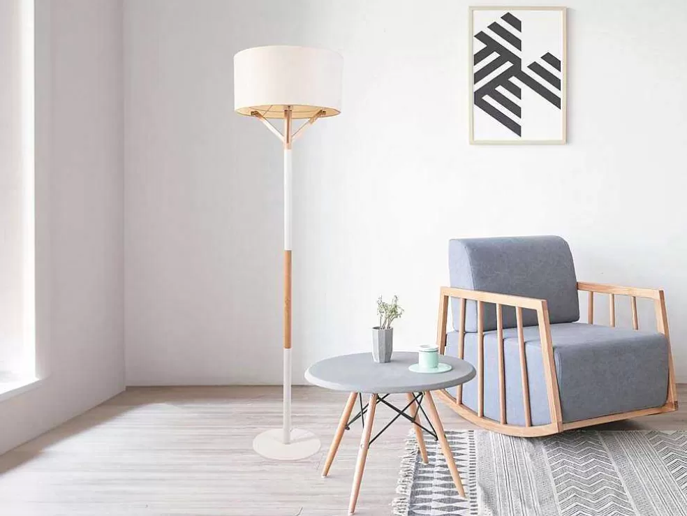 OZAIA Candeeiro De Pe Escandinavo Metal, Linho E Madeira De Hevea D44 X A164 Cm Natural E Branco - Addis* Candeeiro De Pe