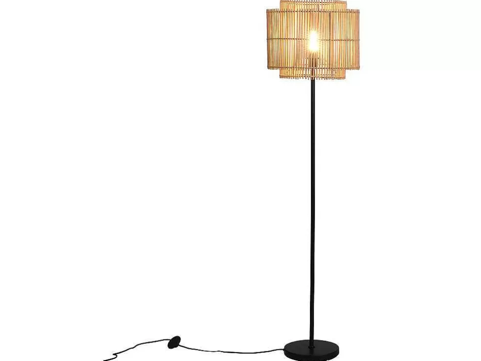 OZAIA Candeeiro De Pe Etnico Em Bambu E Metal Cor Preto De D.40 X A.157,5 Cm - Parana* Candeeiro De Pe