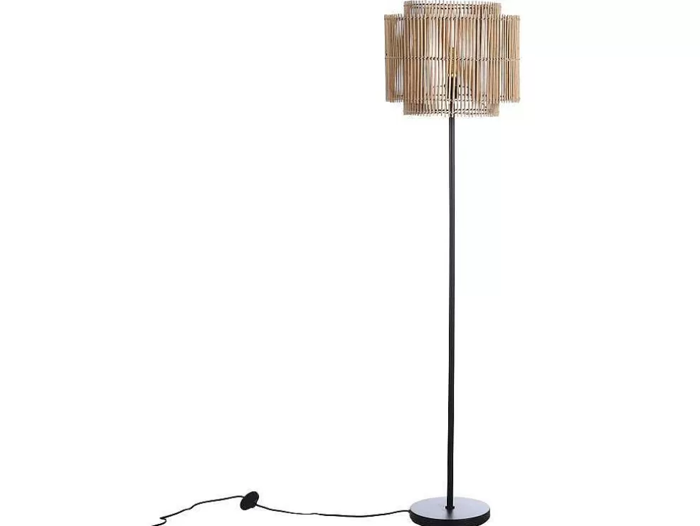 OZAIA Candeeiro De Pe Etnico Em Bambu E Metal Cor Preto De D.40 X A.157,5 Cm - Parana* Candeeiro De Pe